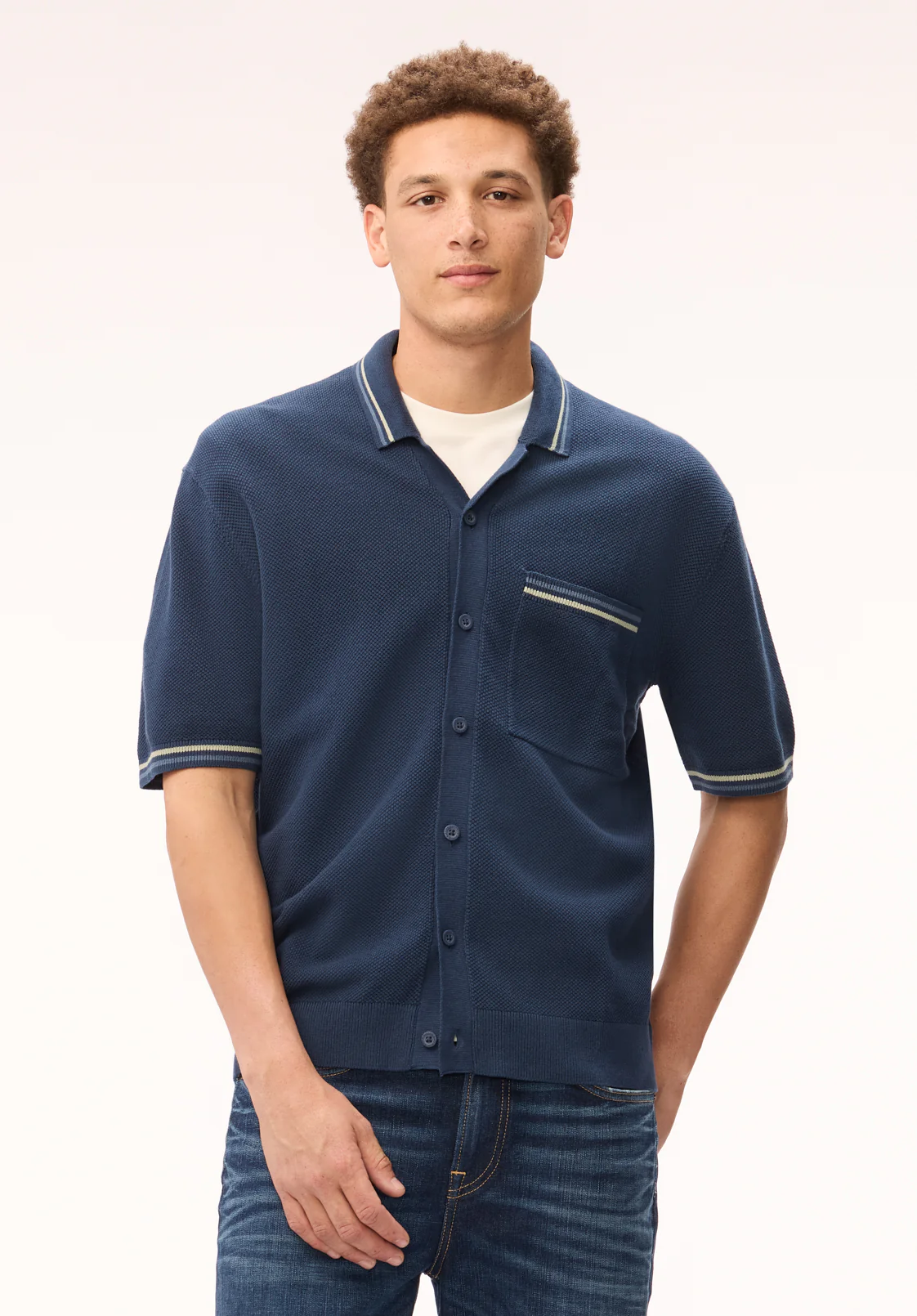 Wilra Men's Short Sleeve Sweater Shirt, Whale - BM24879 - Image 4