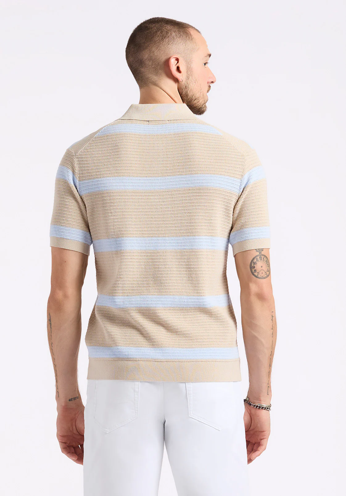 Winder Men's Short Sleeve Striped Sweater Polo, Peyote - BM24549 - Image 3