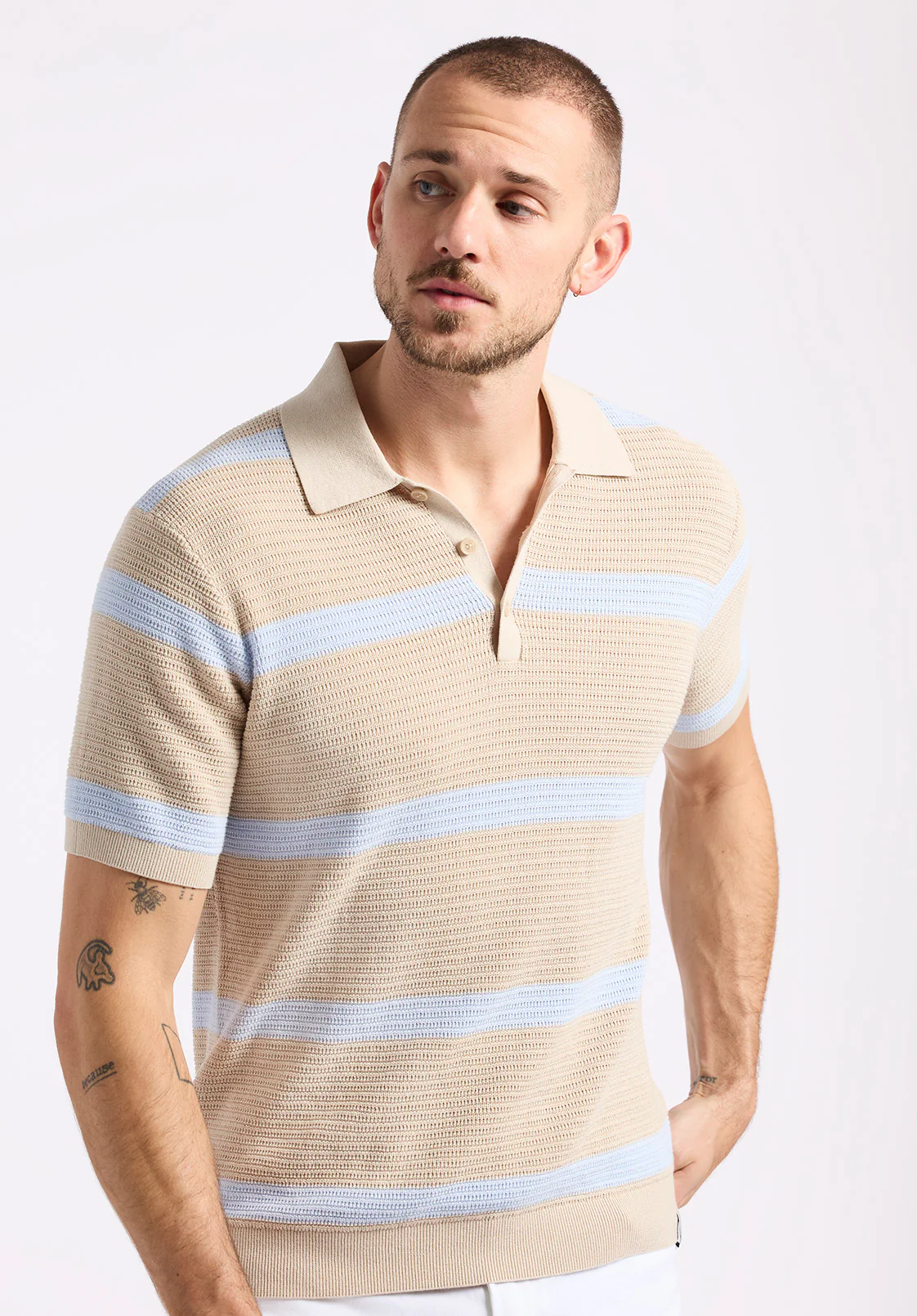 Winder Men's Short Sleeve Striped Sweater Polo, Peyote - BM24549 - Image 4