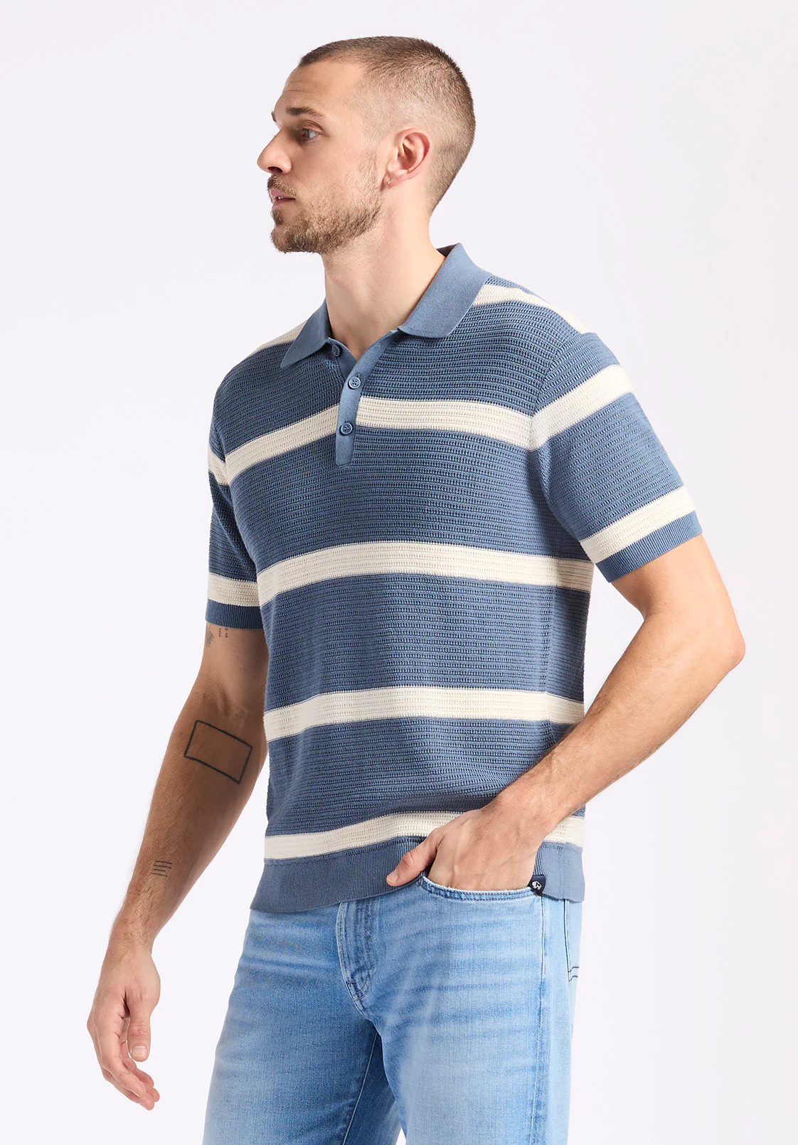 Winder Men's Short Sleeve Striped Sweater Polo, Mirage - BM24549 - Image 3