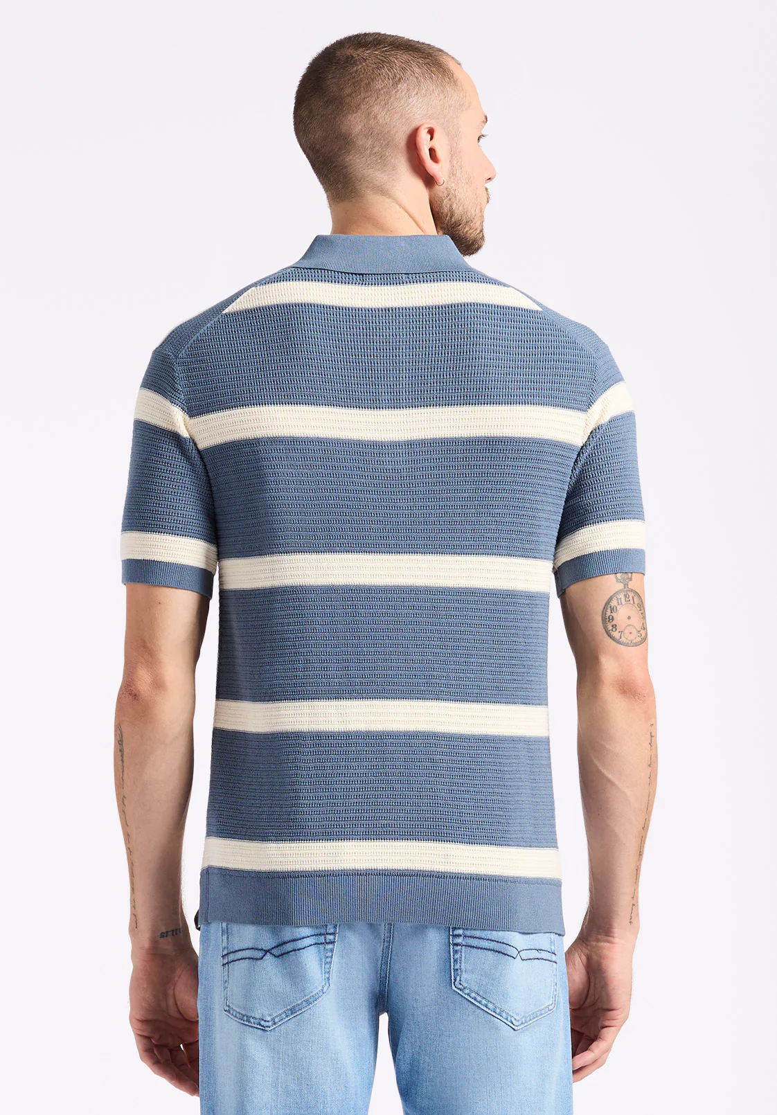 Winder Men's Short Sleeve Striped Sweater Polo, Mirage - BM24549 - Image 4