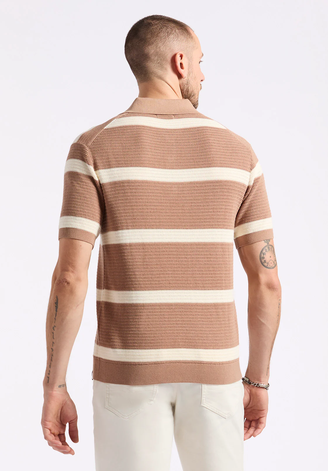 Winder Men's Short Sleeve Striped Sweater Polo, Woodsmoke - BM24549 - Image 3