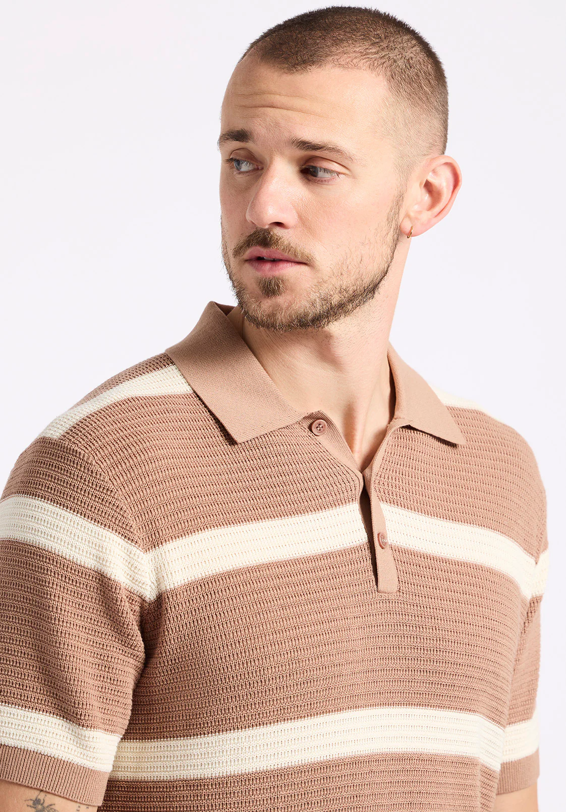 Winder Men's Short Sleeve Striped Sweater Polo, Woodsmoke - BM24549 - Image 4