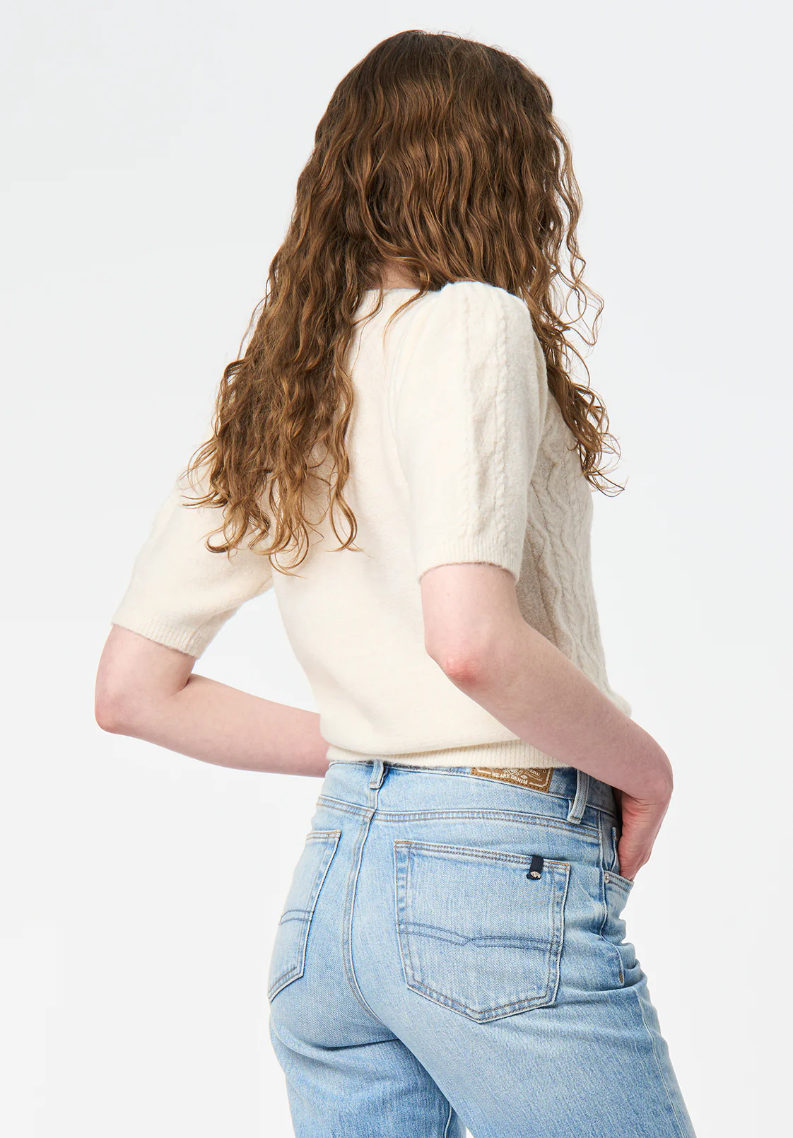 Winsome Women's Short Sleeve Cable Knit Sweater, Marshmallow - SW0151 - Image 4