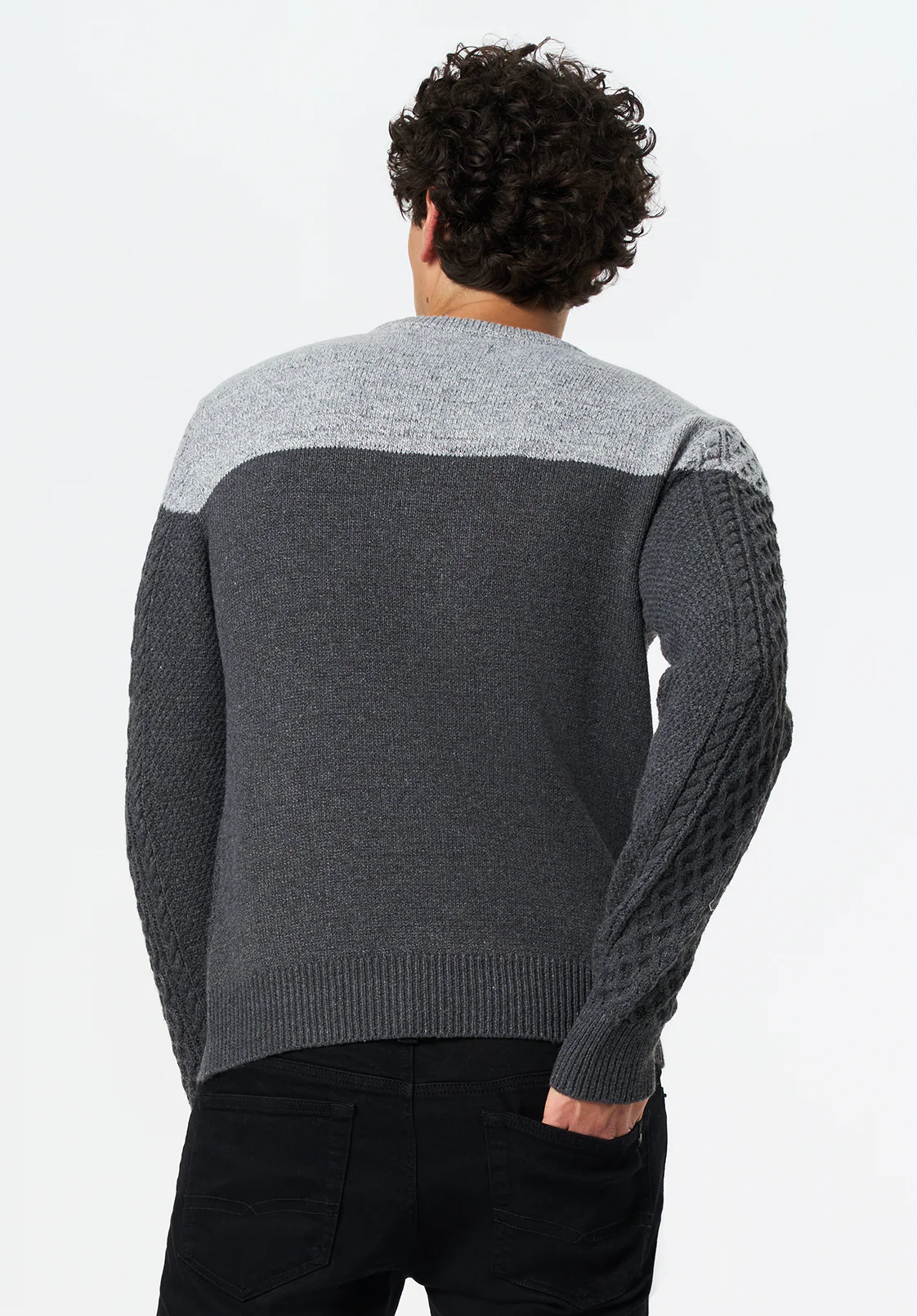Wintor Men's Colorblock Cable Knit Sweater, Heather Grey - BM24748 - Image 4