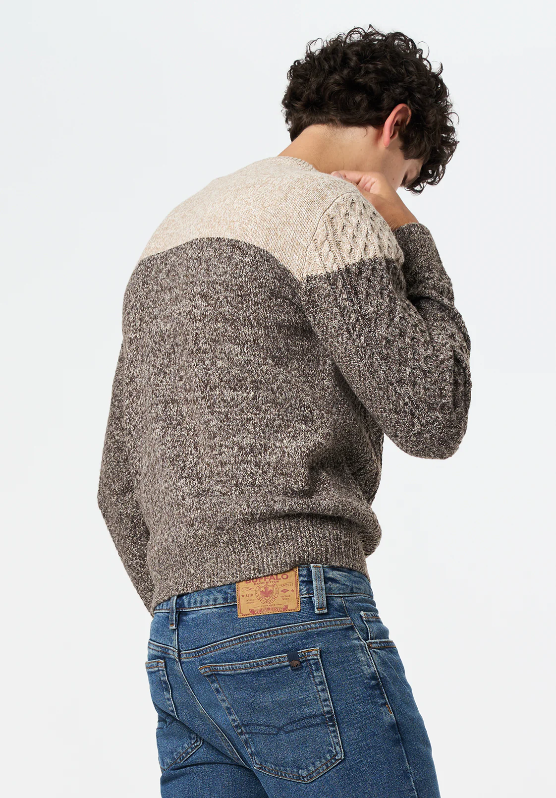 Wintor Men's Colorblock Cable Knit Sweater, Dune - BM24748 - Image 3