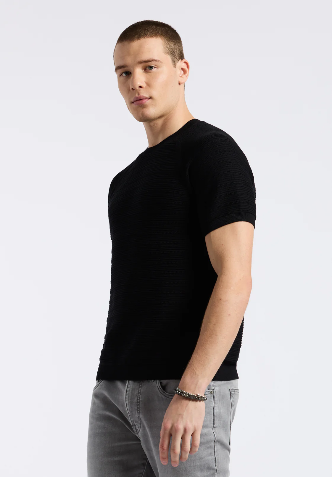 Wipped Men's Short Sleeve Textured Knit Sweater, Charcoal - BM24533 - Image 3