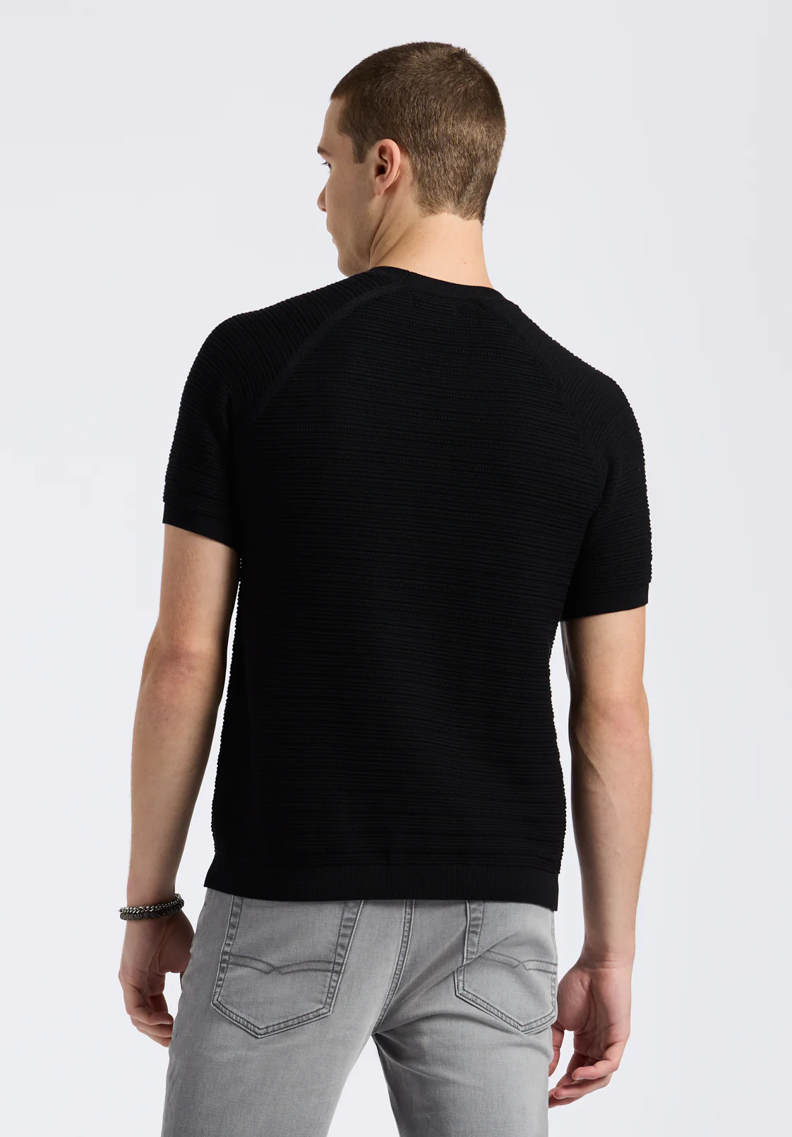 Wipped Men's Short Sleeve Textured Knit Sweater, Charcoal - BM24533 - Image 4