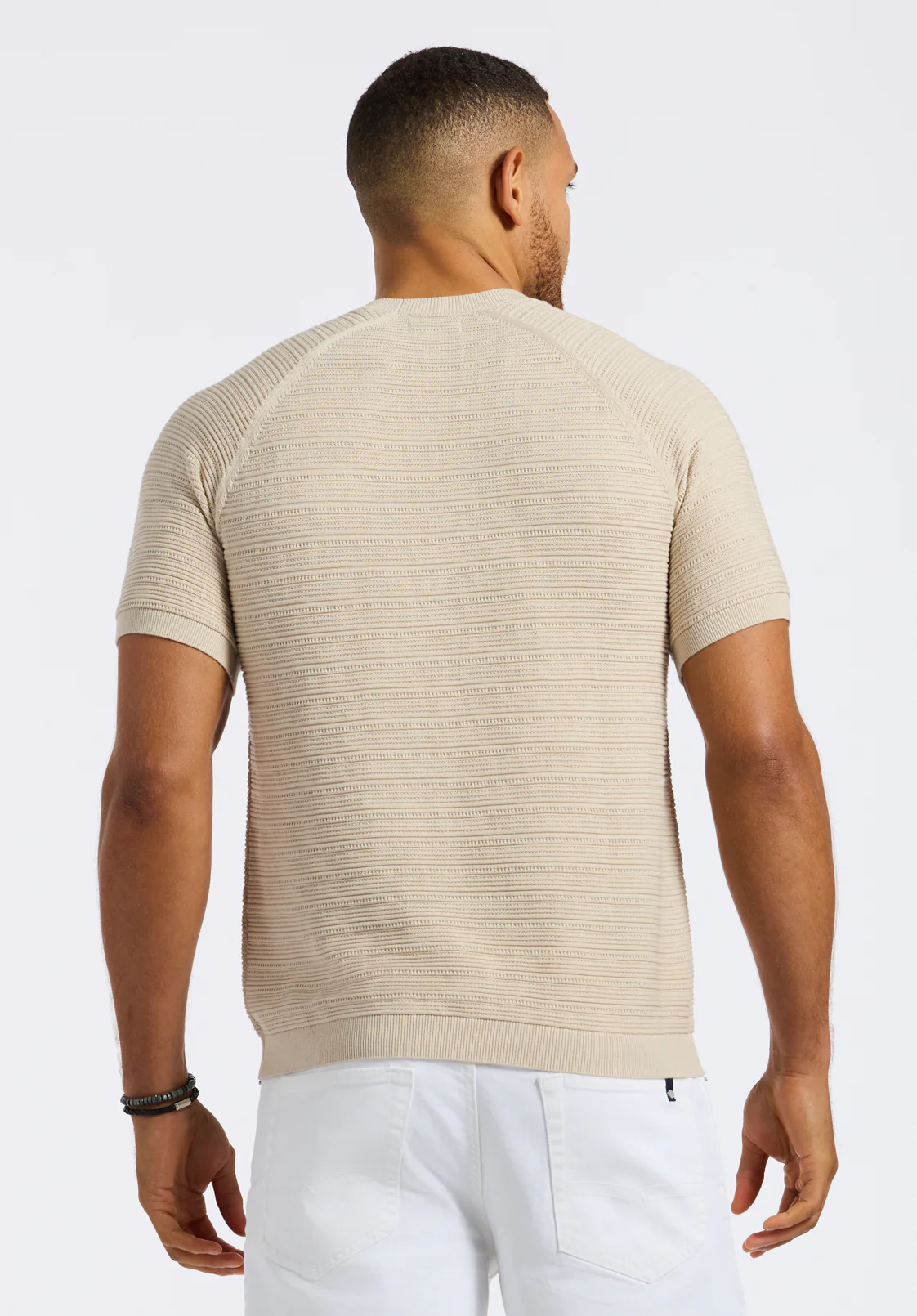 Wipped Men's Short Sleeve Textured Knit Sweater, Buttercream - BM24533 - Image 4