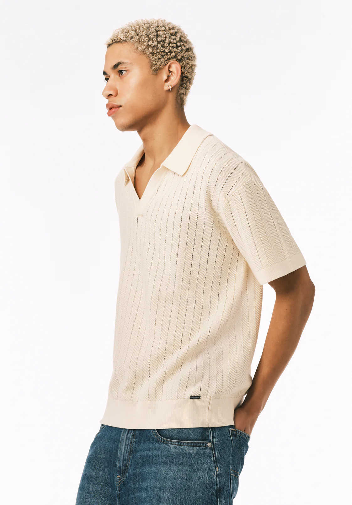 Wotex Men's Short Sleeve Sweater Polo, Buttercream - BM24896 - Image 3